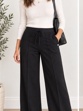 by Talbots AirKnit Stretch Pants Women’s Petite Medium Black Wide Leg